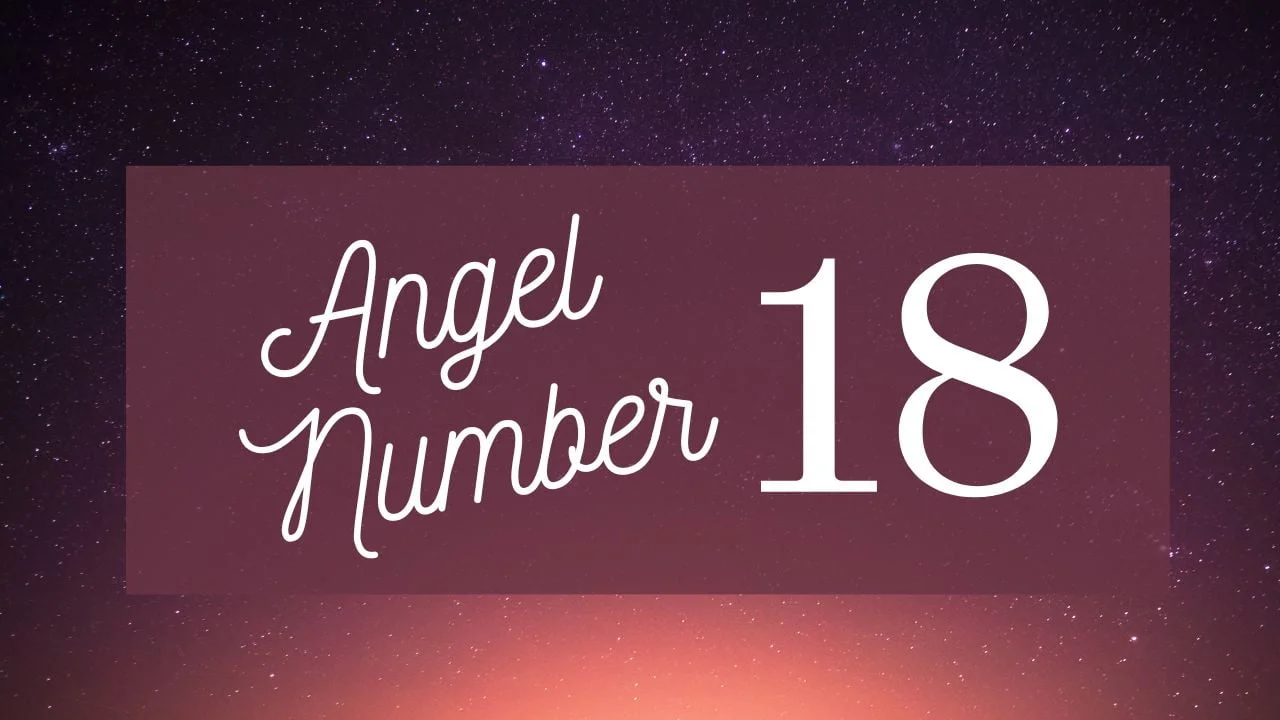 angel number 18 on purple background