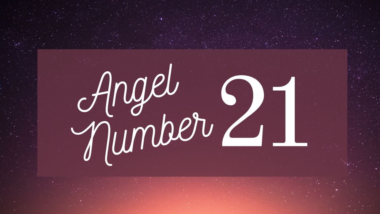 angel number 21 on purple background