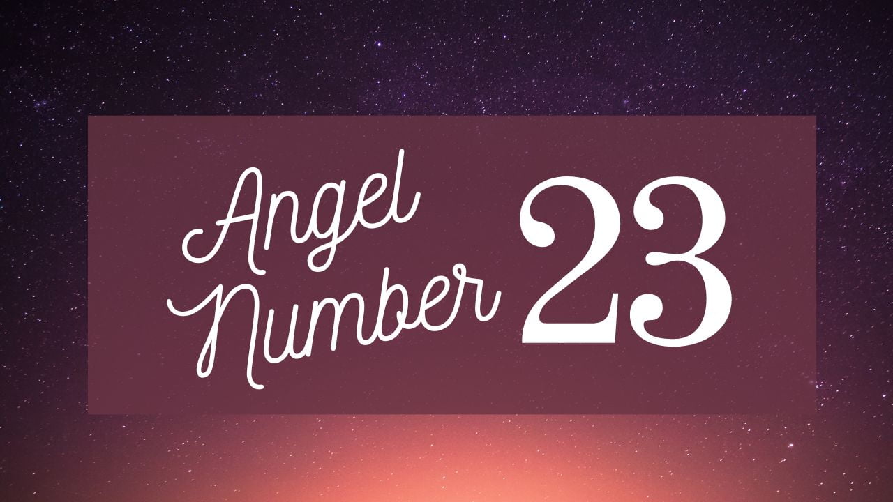 angel number 23 on purple background
