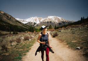 woman hiking a mountain