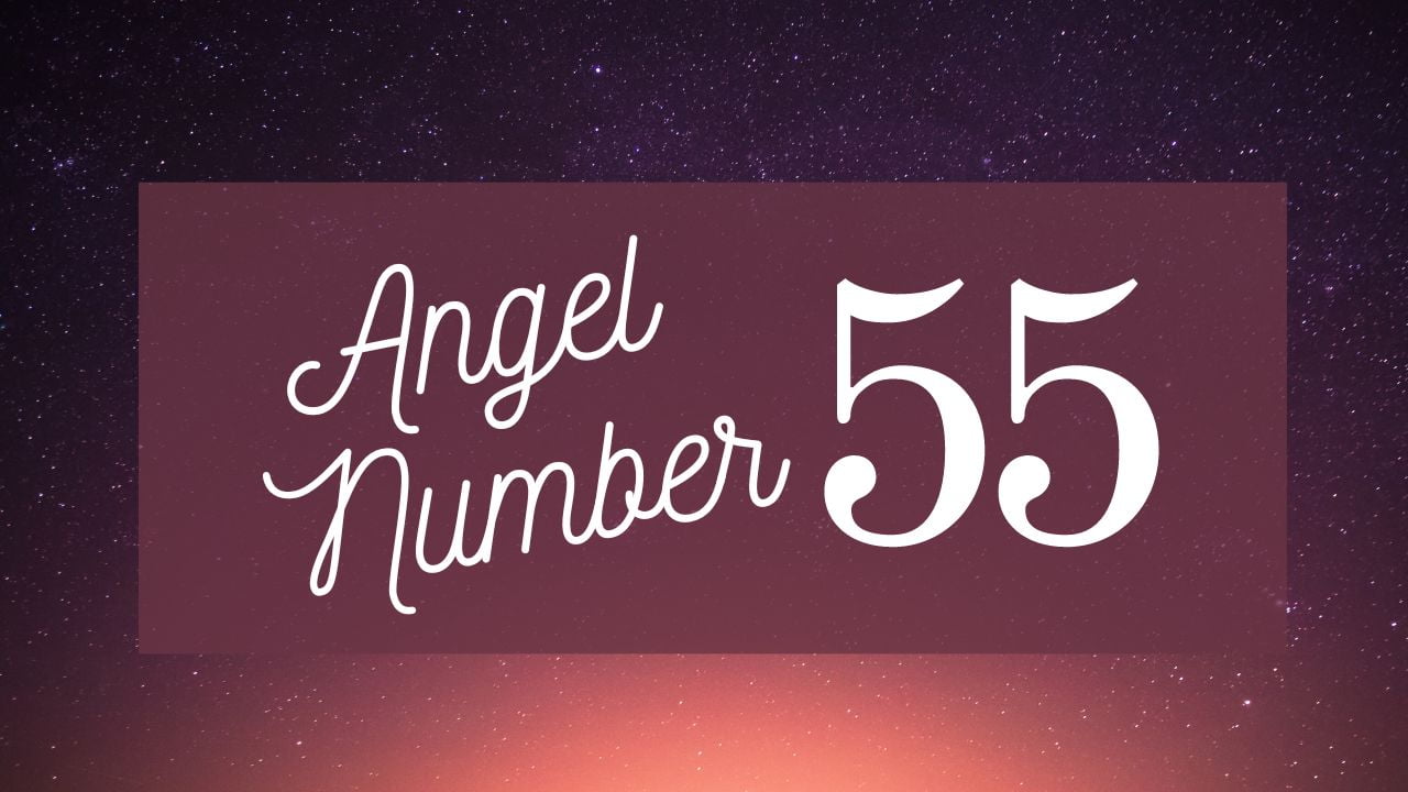 angel number 55 on purple background