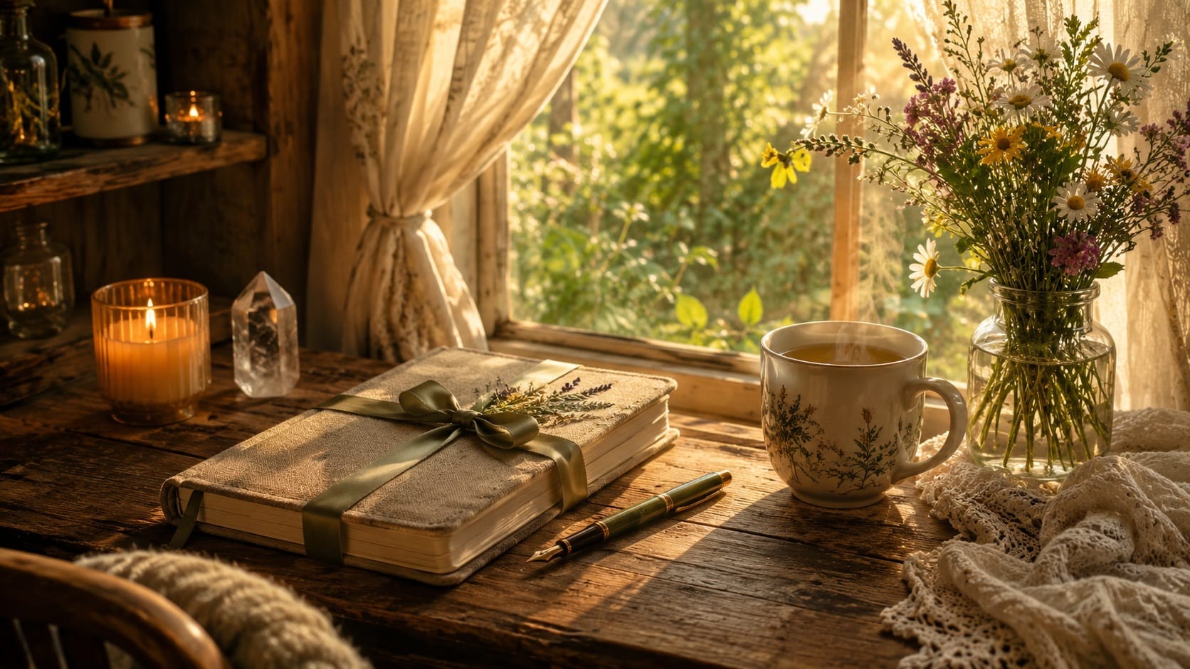 cozy writing nook with journal