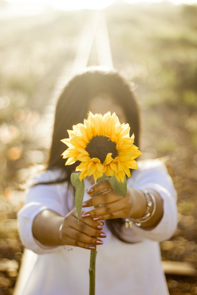 woman holding a sunflower