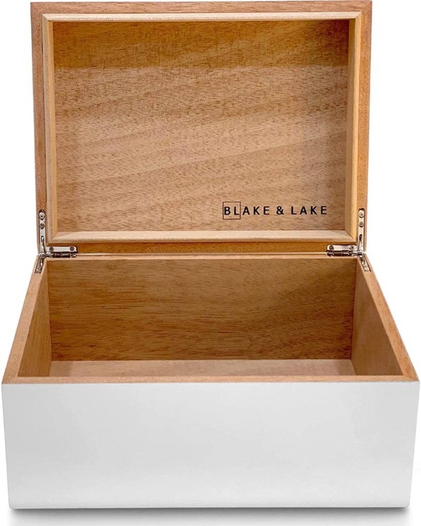 white wooden keepsake box from Amazon