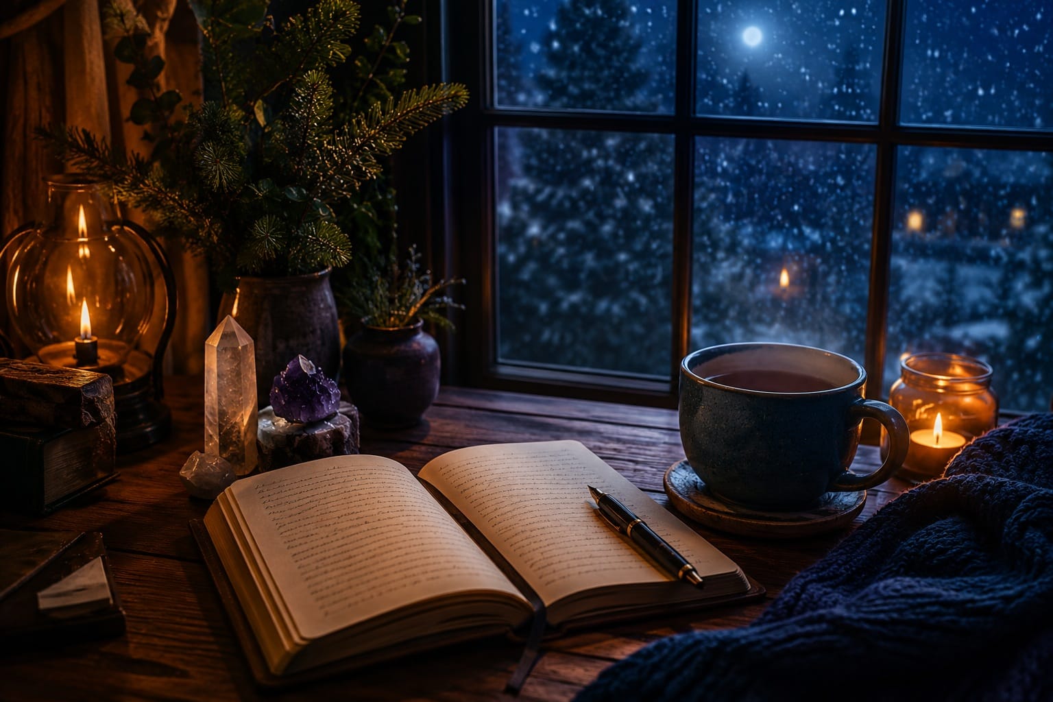 journal on table at nighttime