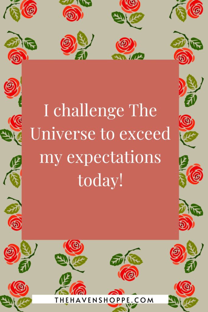 happiness affirmation: I challenge The Universe to exceed my expectations today!
