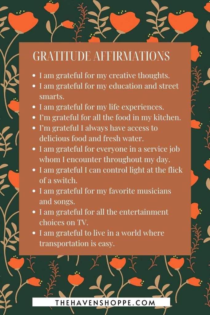 'I Am' gratitude affirmations list
