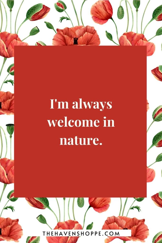 root chakra affirmation: I'm always welcome in nature.