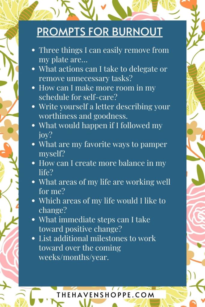 list of stress relief journal prompts for burnout