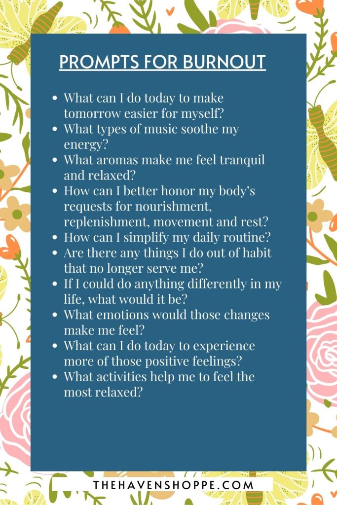 list of stress relief journal prompts for burnout