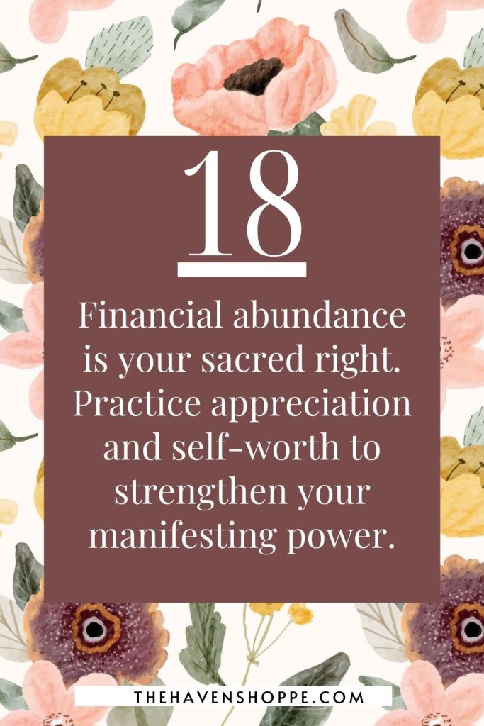angel umber 18 money message: Financial abundance is your sacred right. Practice appreciation and self-worth to strengthen your manifesting power.