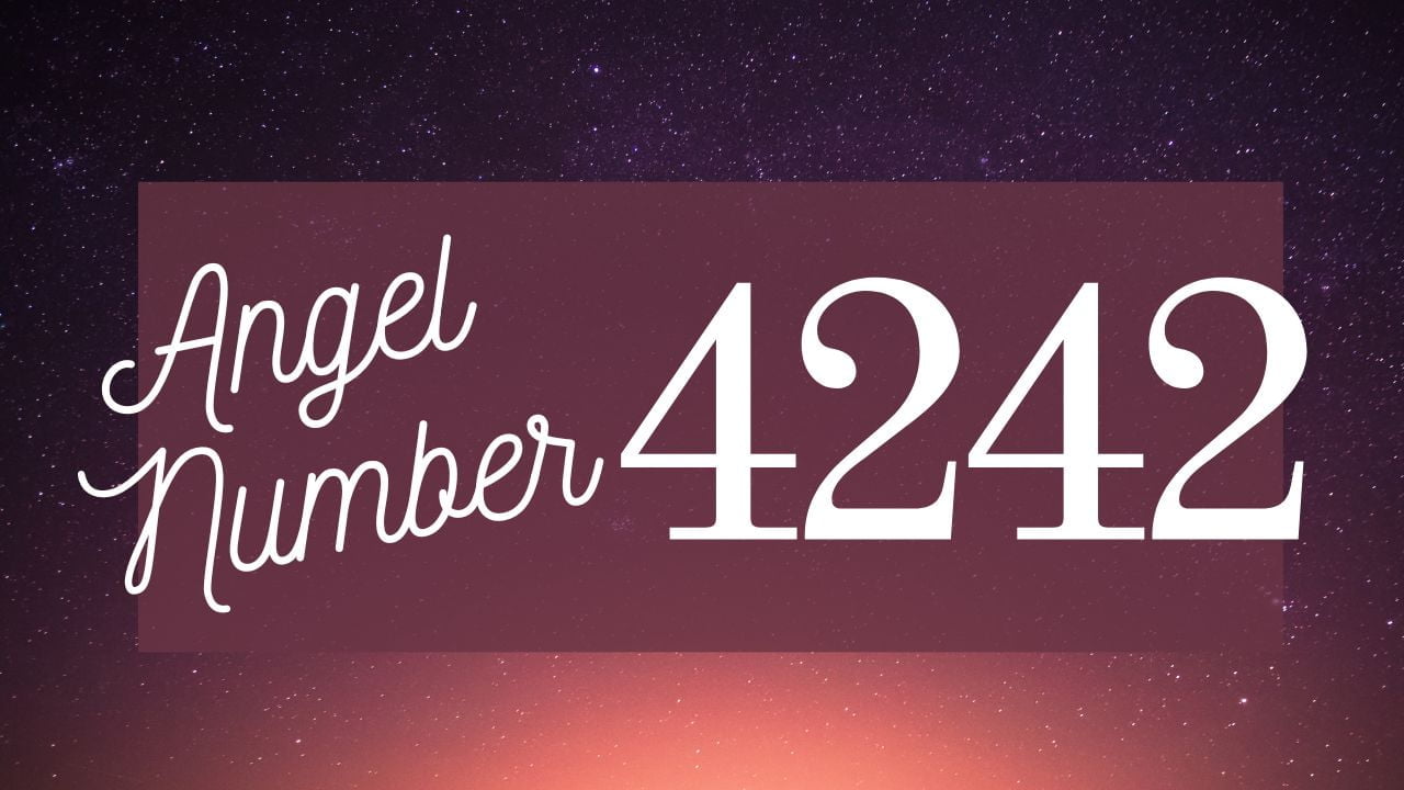 angel number 4242 on purple background