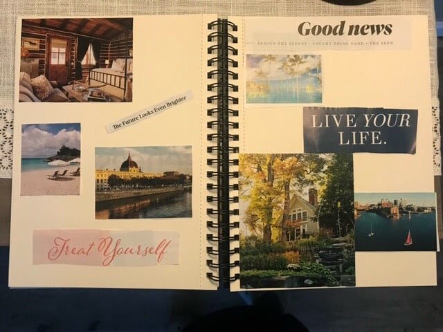 vision board example in spiralbound notebook