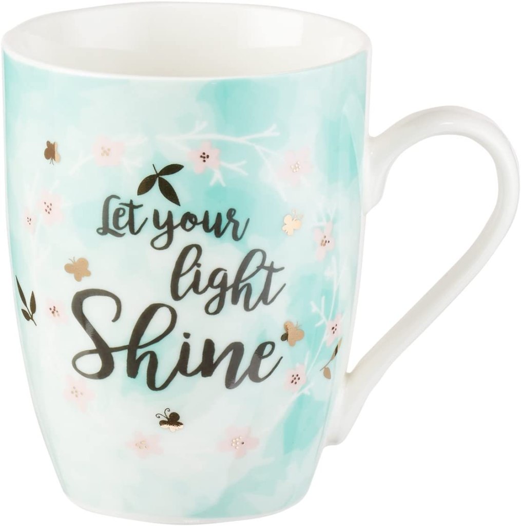 gold foiled "let your light shine" motivational coffee mug