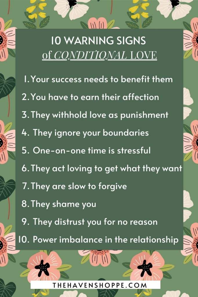 list of 10 warning signs of conditional love