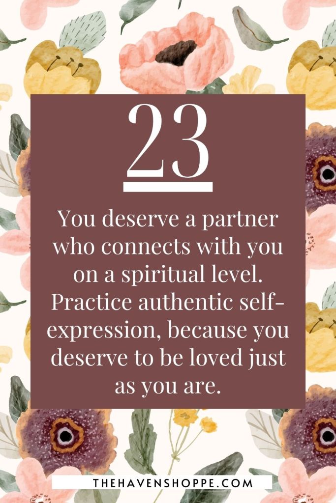 angel number 23 message in love: You deserve a partner who connects with you on a spiritual level. Practice authentic self-expression, because you deserve to be loved just as you are.