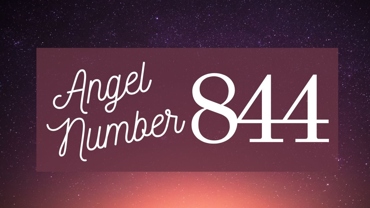 angel number 844 on purple background