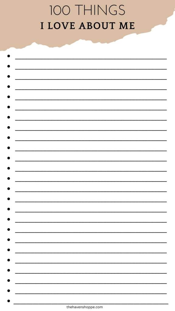 100 things I love about me worksheet