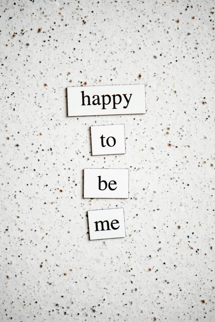 Happy To Be Me written on white labels