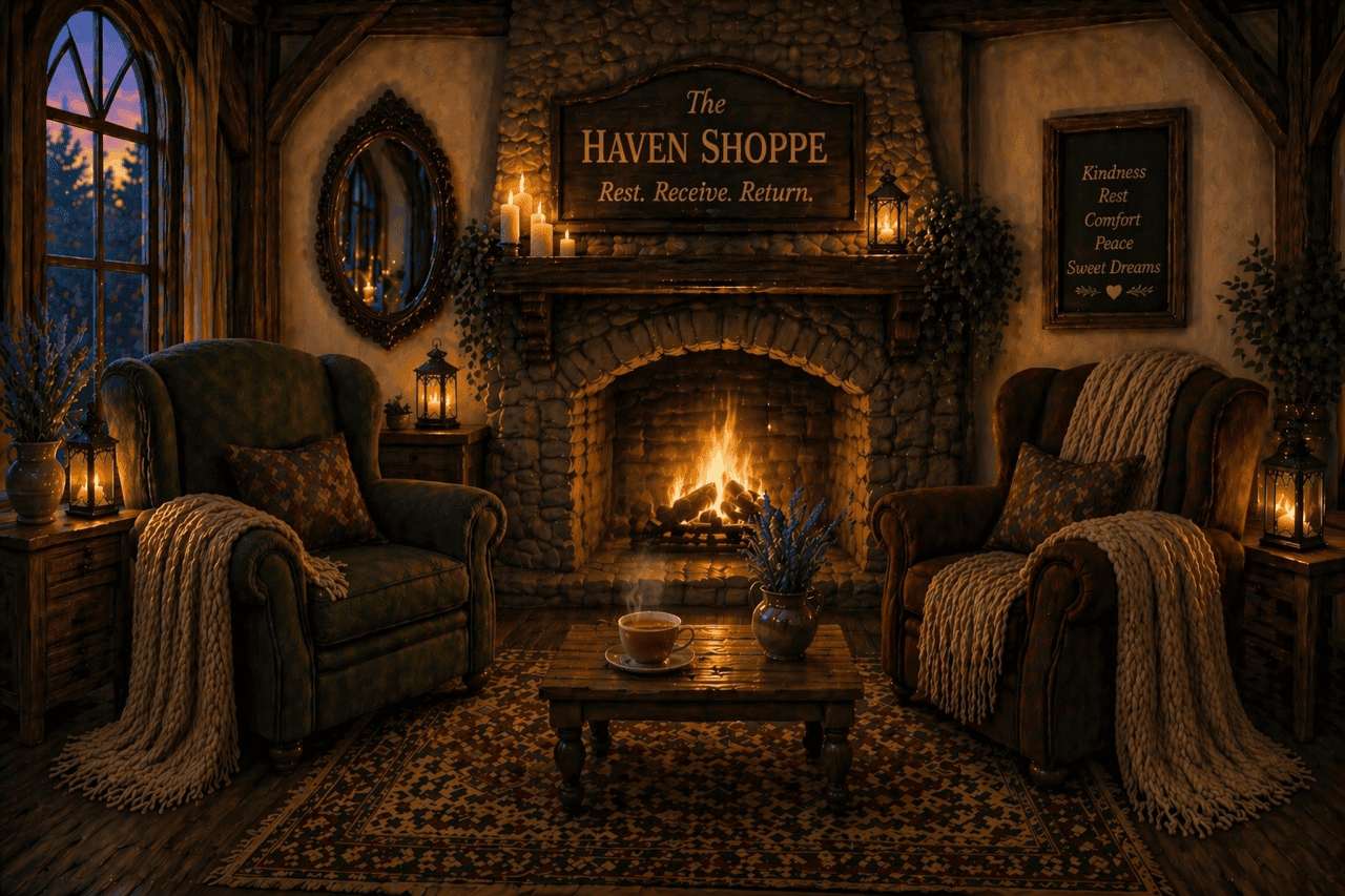 Two armchairs in front of a cozy fire