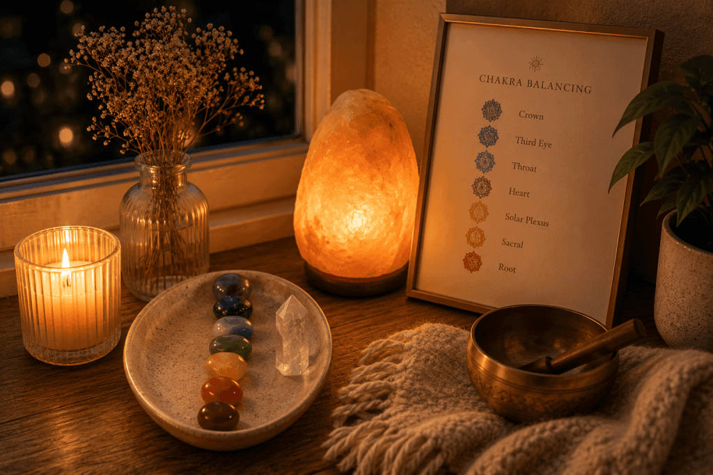 chakra stones on table 