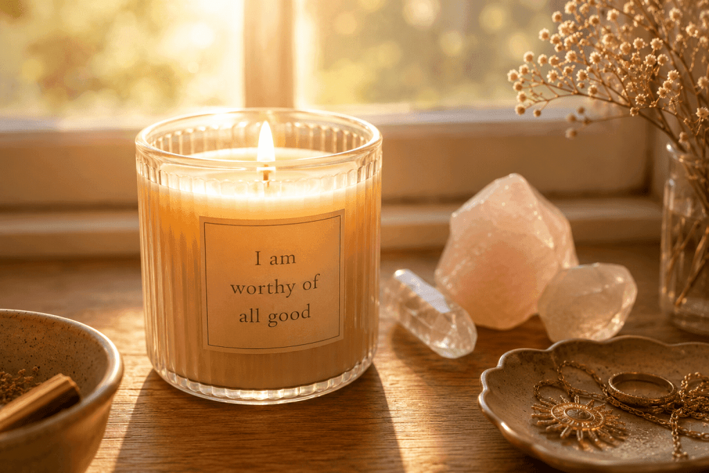 'I am worthy' affirmation candle