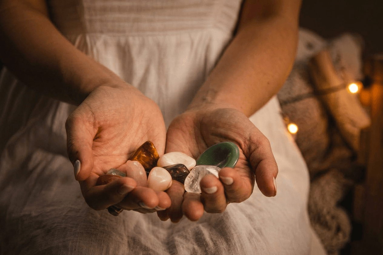 woman holding crystals for lucid dreaming